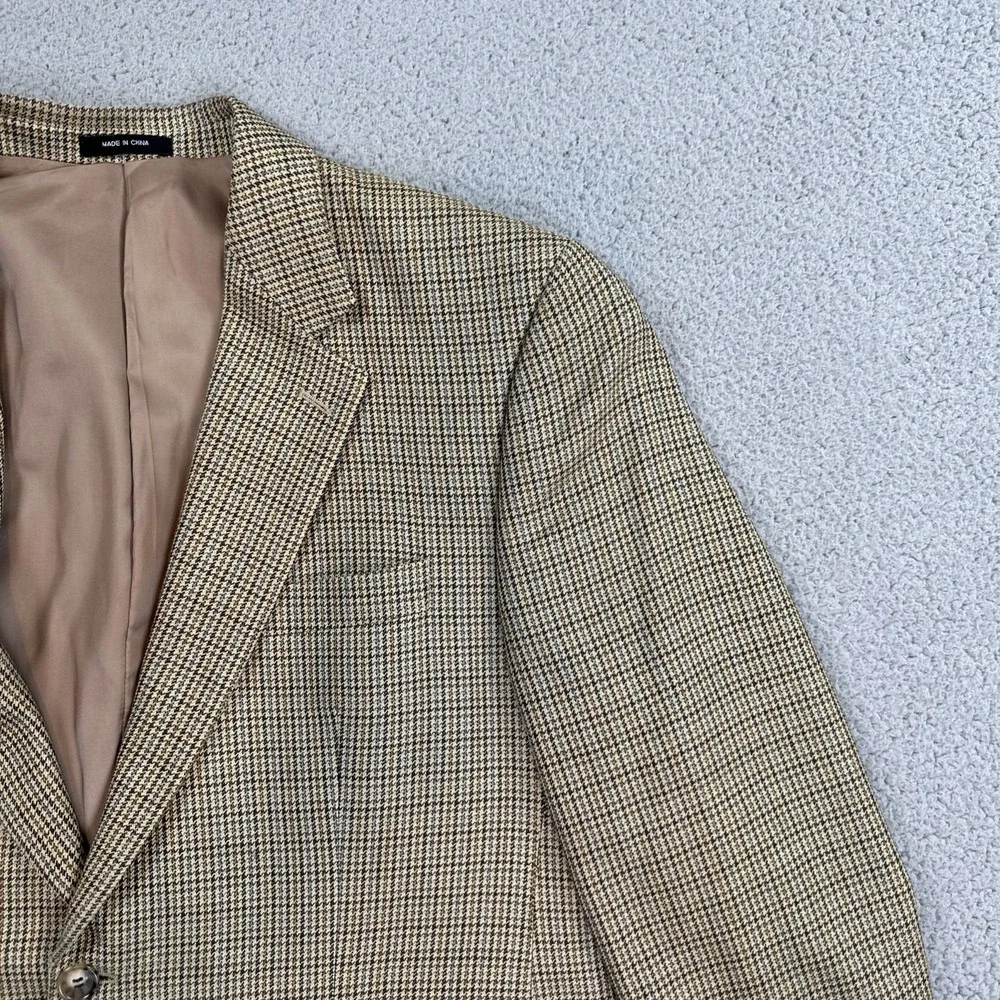 Chaps Silk Blazer Men 46R‎ Houndstooth Check 2 Button Sport Coat